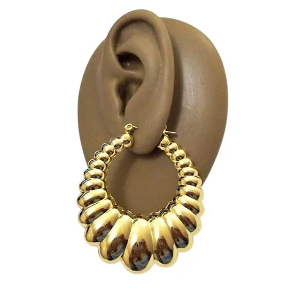 1 7/8 Inch 45mm Shrimp Hoop Gold Tone Pierced Post Earrings
